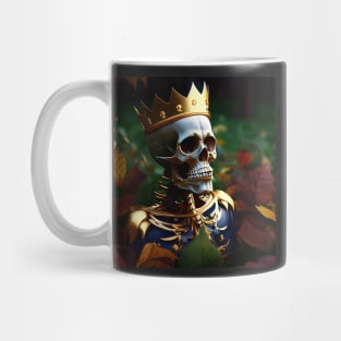 Skeleton in garden with golden crown hiding Mug